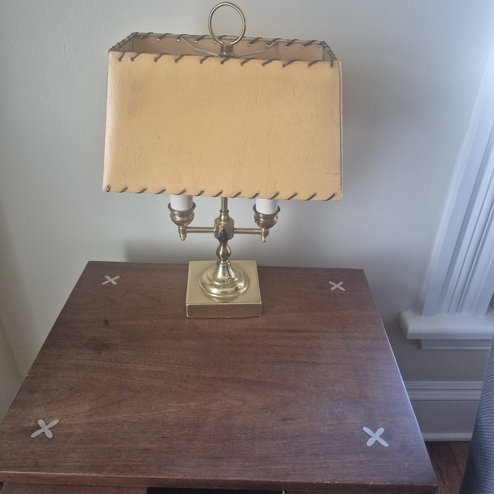 Elegant Tan Table Lamp with Gold Accents - Picture 14 of 14